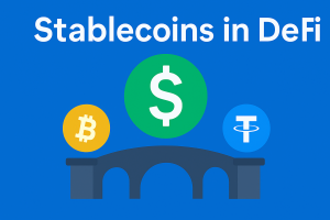 Illustration of stablecoins acting as a bridge symbolizing stability in decentralized finance.